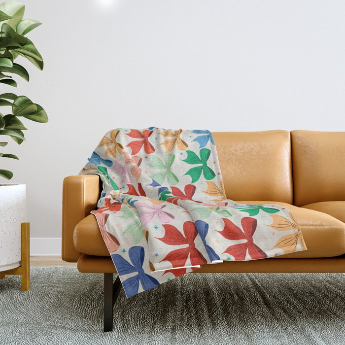Charming Bow Pattern: A Colorful and Whimsical Design Throw Blanket Gallery Image 1