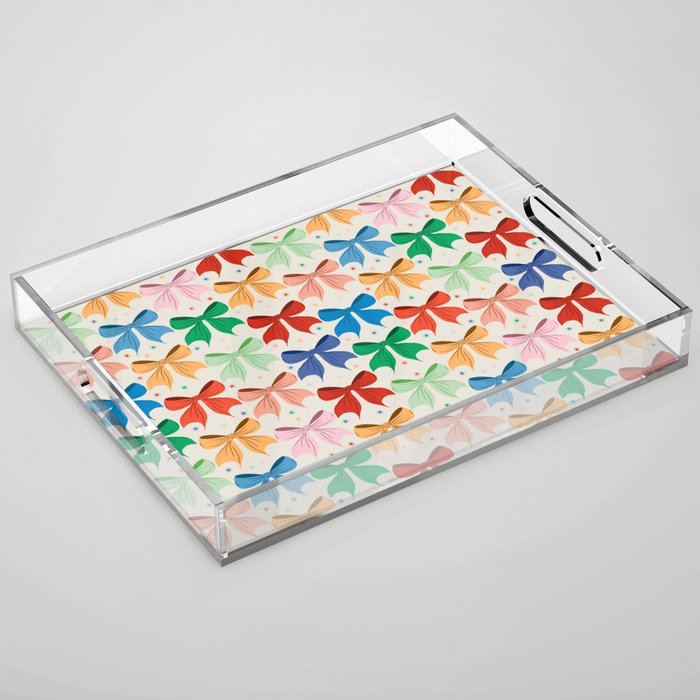 Charming Bow Pattern: A Colorful and Whimsical Design Acrylic Tray Gallery Image 1