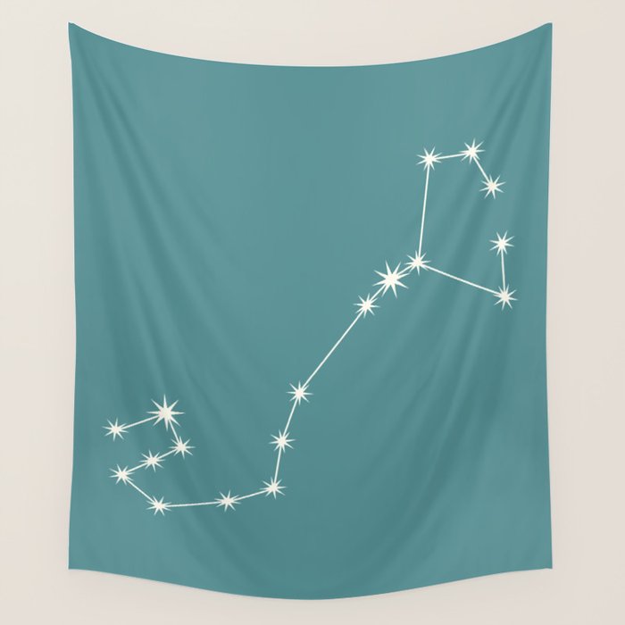 Scorpio Zodiac Star Constellation Line Art Teal Wall Tapestry Gallery Image 4