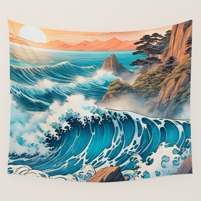The Urge - A Contemporary Ukiyo-e Nature Landscape Wall Tapestry Gallery Image 1