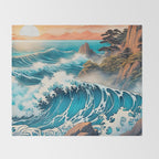 The Urge - A Contemporary Ukiyo-e Nature Landscape Throw Blanket Gallery Image 2