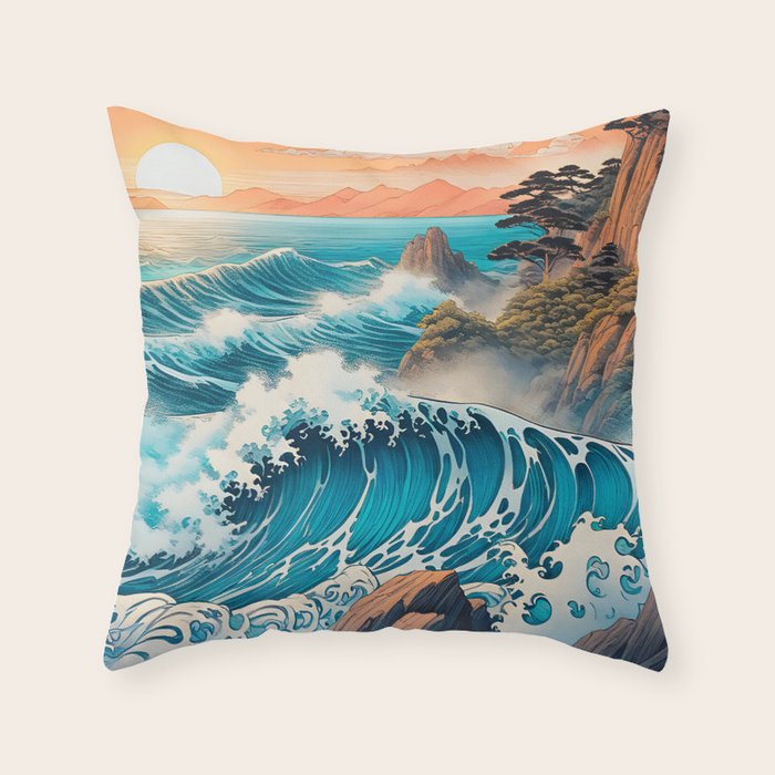 The Urge - A Contemporary Ukiyo-e Nature Landscape Throw Pillow Gallery Image 6