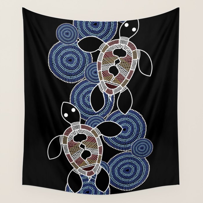 Authentic Aboriginal Art - Sea Turtles 2 Wall Tapestry