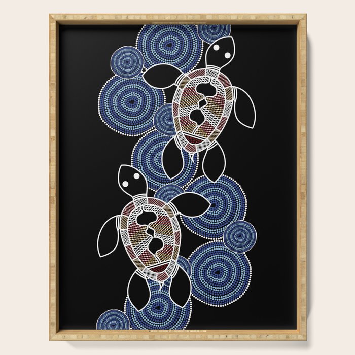 Authentic Aboriginal Art - Sea Turtles 2 Serving Tray Gallery Image 1