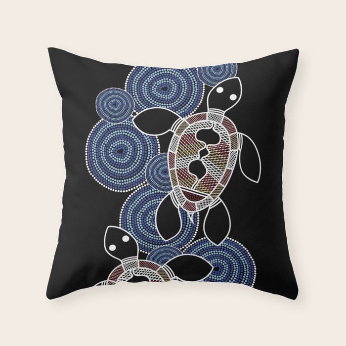 Authentic Aboriginal Art - Sea Turtles 2 Throw Pillow Gallery Image 1