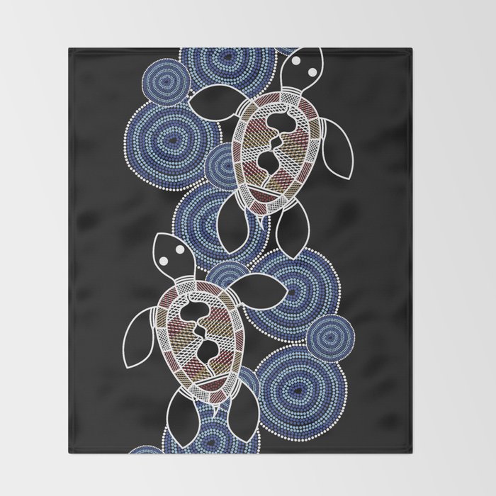 Authentic Aboriginal Art - Sea Turtles 2 Throw Blanket Gallery Image 2