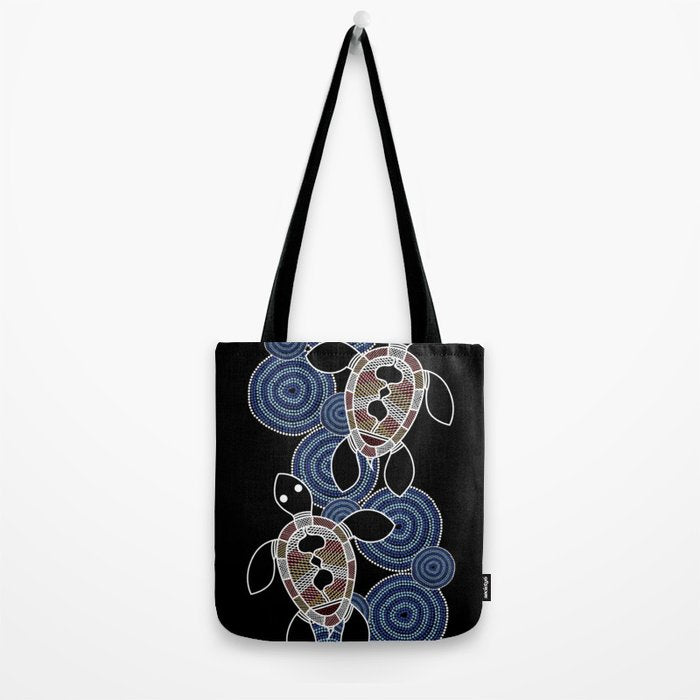 Authentic Aboriginal Art - Sea Turtles 2 Tote Bag Gallery Image 2