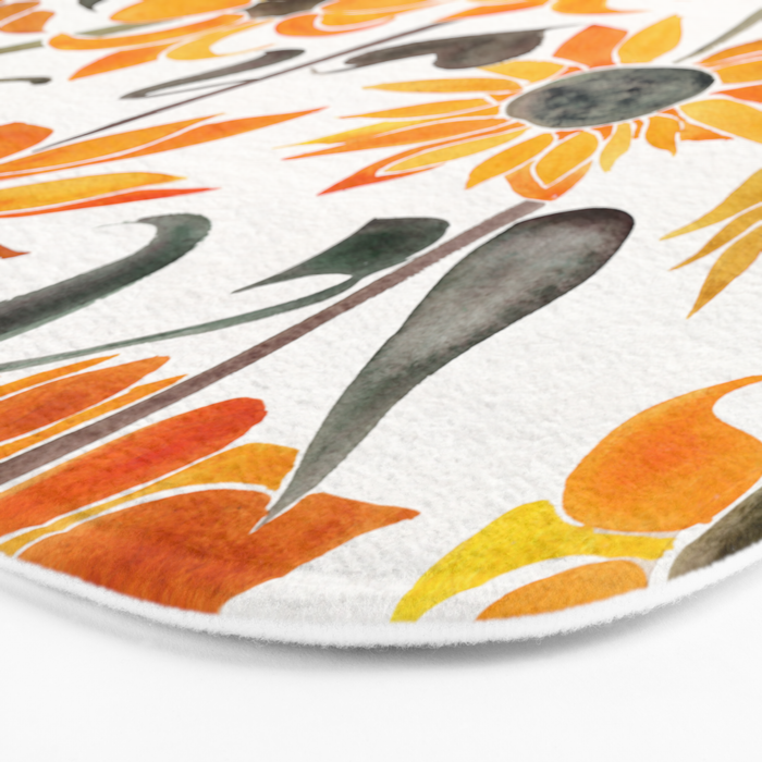Sunflower Watercolor - Yellow & Black Palette Bath Mat Gallery Image 3