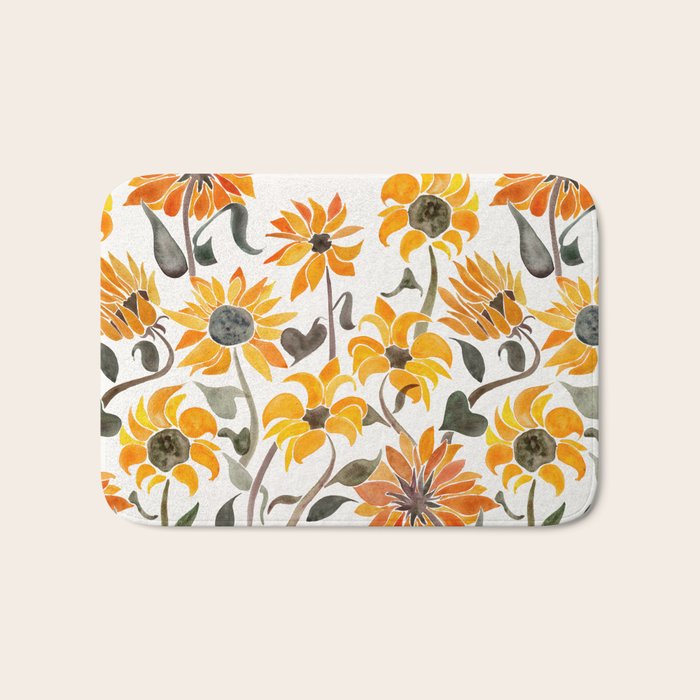 Sunflower Watercolor - Yellow & Black Palette Bath Mat Gallery Image 1