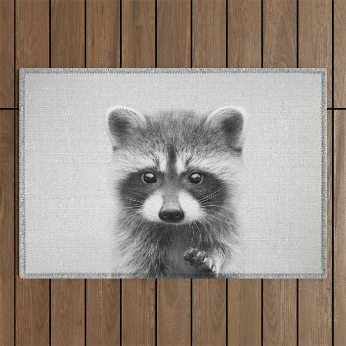 Raccoon - Black & White Outdoor Rug Gallery Image 1