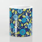 Turquoise Blue, Lime Green, Magenta & Navy Floral Pattern Coffee Mug Gallery Image 4