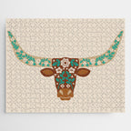 Floral Longhorn - Brown and Turquoise Jigsaw Puzzle Gallery Image 1