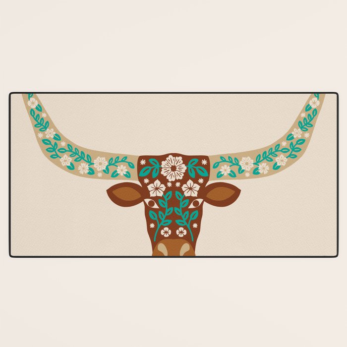 Floral Longhorn - Brown and Turquoise Desk Mat Gallery Image 3