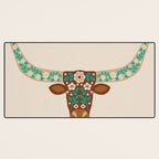 Floral Longhorn - Brown and Turquoise Desk Mat Gallery Image 3