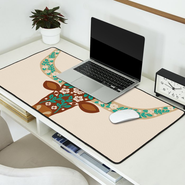 Floral Longhorn - Brown and Turquoise Desk Mat Gallery Image 2