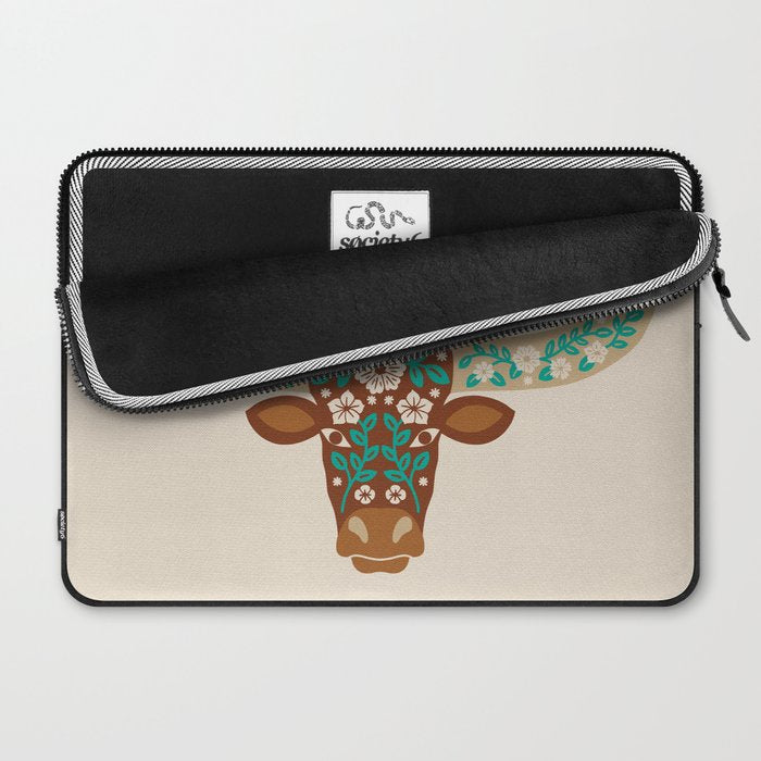 Floral Longhorn - Brown and Turquoise Laptop Sleeve Gallery Image 2