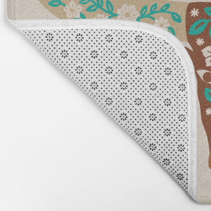 Floral Longhorn - Brown and Turquoise Bath Mat Gallery Image 2