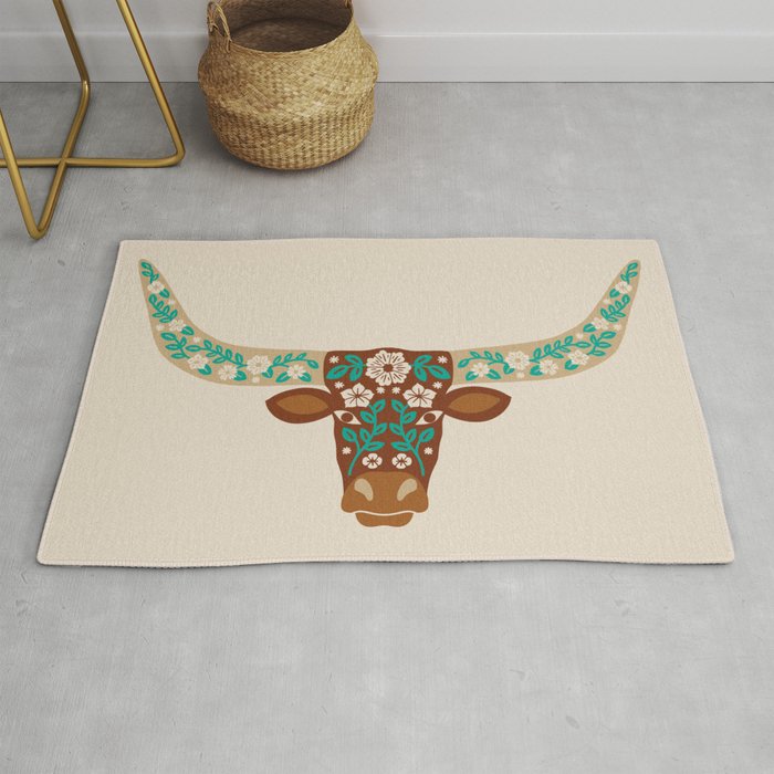 Floral Longhorn - Brown and Turquoise Rug Gallery Image 1