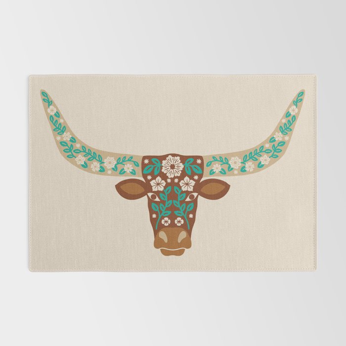 Floral Longhorn - Brown and Turquoise Rug Gallery Image 2