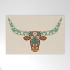 Floral Longhorn - Brown and Turquoise Welcome Mat Gallery Image 1