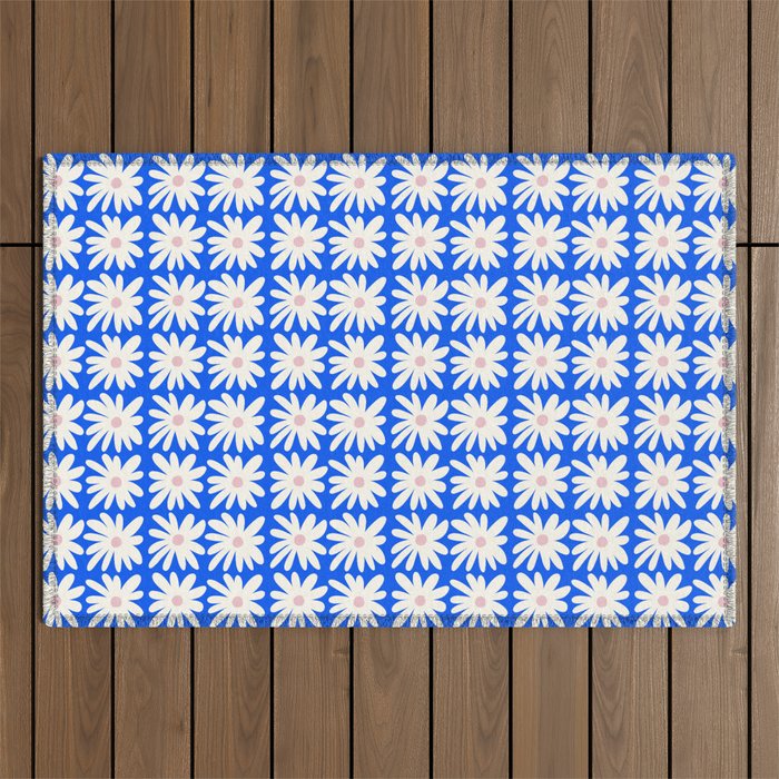 Daisies in Blue Outdoor Rug Gallery Image 1