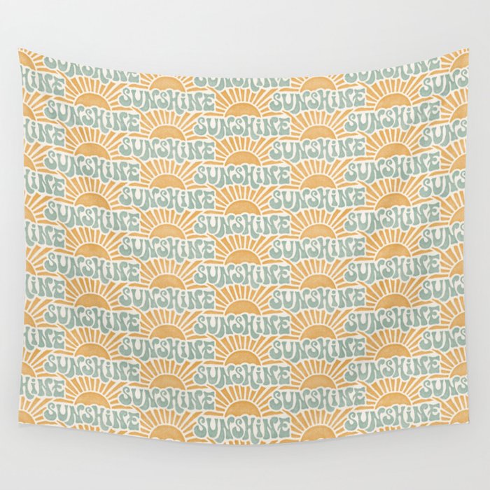 Sunshine - gold and sky blue Wall Tapestry Gallery Image 4