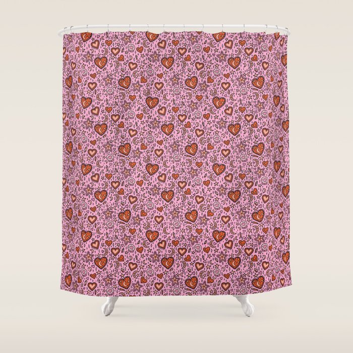 Love Witch Print in Pink Shower Curtain Gallery Image 1