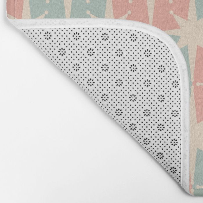 Mid Century Modern Atomic Stars Soft Pastel Teal Blush Retro Checkered Starburst Pattern Bath Mat Gallery Image 2