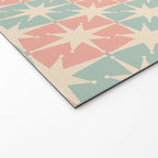 Mid Century Modern Atomic Stars Soft Pastel Teal Blush Retro Checkered Starburst Pattern Welcome Mat Gallery Image 2