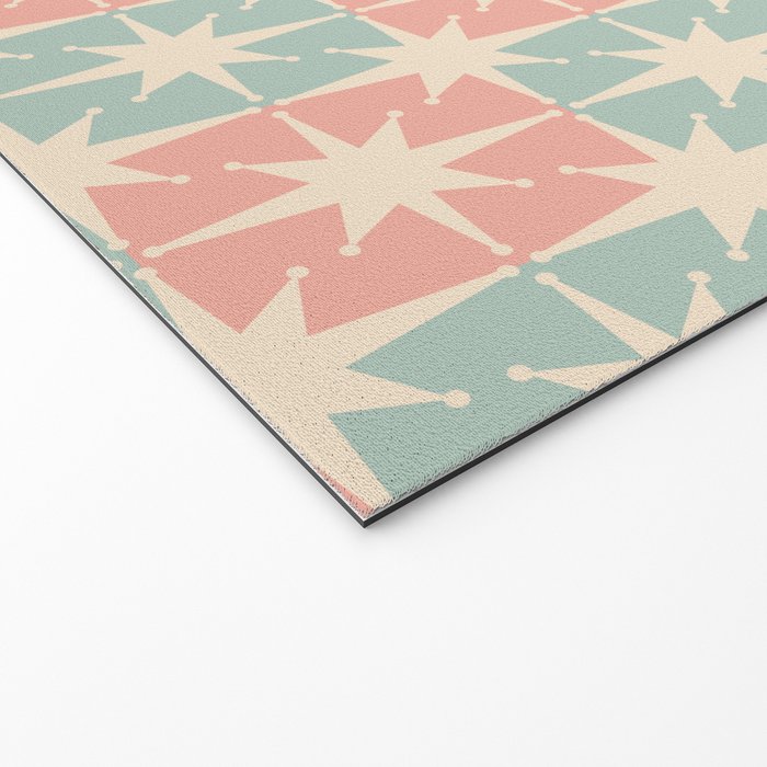 Mid Century Modern Atomic Stars Soft Pastel Teal Blush Retro Checkered Starburst Pattern Welcome Mat Gallery Image 2