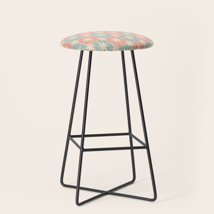 Mid Century Modern Atomic Stars Soft Pastel Teal Blush Retro Checkered Starburst Pattern Stool Gallery Image 1