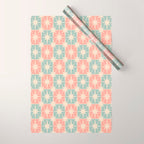 Mid Century Modern Atomic Stars Soft Pastel Teal Blush Retro Checkered Starburst Pattern Wrapping Paper Gallery Image 1