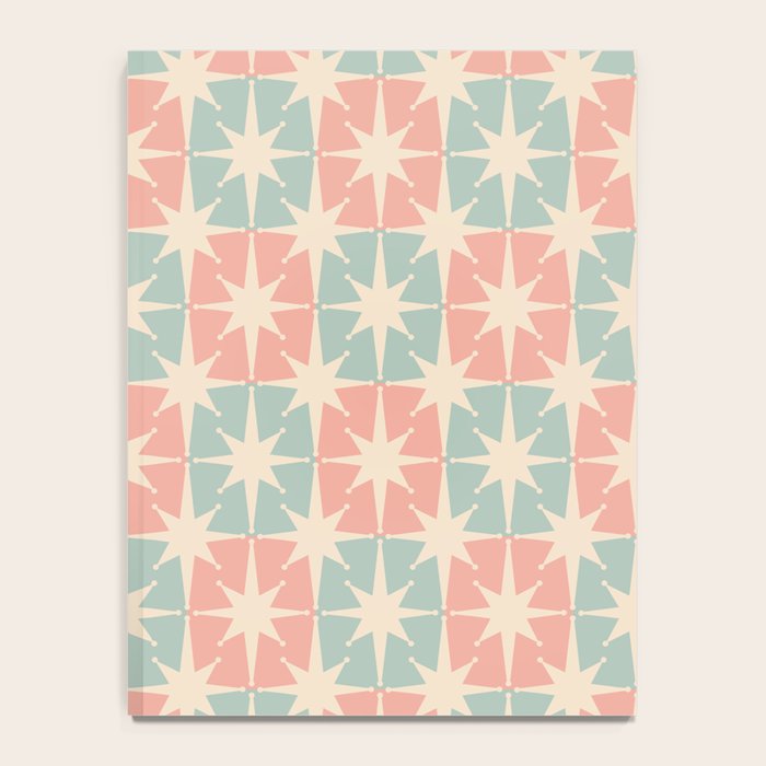 Mid Century Modern Atomic Stars Soft Pastel Teal Blush Retro Checkered Starburst Pattern Notebook Gallery Image 4