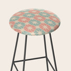 Mid Century Modern Atomic Stars Soft Pastel Teal Blush Retro Checkered Starburst Pattern Stool Gallery Image 2