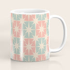 Mid Century Modern Atomic Stars Soft Pastel Teal Blush Retro Checkered Starburst Pattern Coffee Mug Gallery Image 1