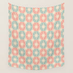 Mid Century Modern Atomic Stars Soft Pastel Teal Blush Retro Checkered Starburst Pattern Wall Tapestry Gallery Image 4