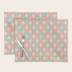 Mid Century Modern Atomic Stars Soft Pastel Teal Blush Retro Checkered Starburst Pattern Placemat Gallery Image 1