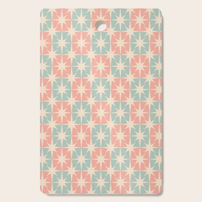 Mid Century Modern Atomic Stars Soft Pastel Teal Blush Retro Checkered Starburst Pattern Cutting Board Gallery Image 1