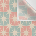 Mid Century Modern Atomic Stars Soft Pastel Teal Blush Retro Checkered Starburst Pattern Wall Tapestry Gallery Image 3