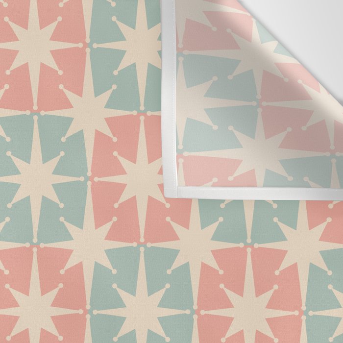 Mid Century Modern Atomic Stars Soft Pastel Teal Blush Retro Checkered Starburst Pattern Wall Tapestry Gallery Image 3