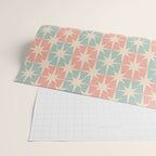 Mid Century Modern Atomic Stars Soft Pastel Teal Blush Retro Checkered Starburst Pattern Wrapping Paper Gallery Image 2