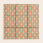 Mid Century Modern Atomic Stars Soft Pastel Teal Blush Retro Checkered Starburst Pattern Wood Wall Art Gallery Image 1