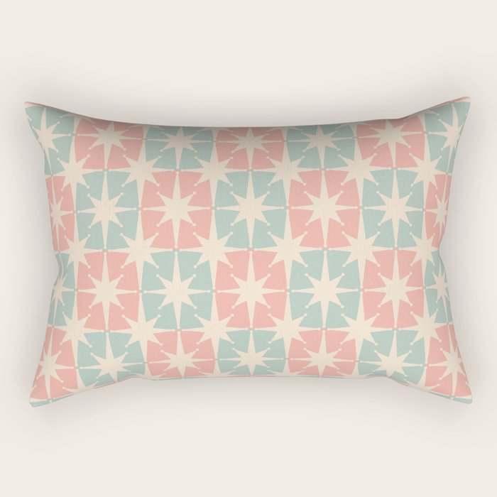 Mid Century Modern Atomic Stars Soft Pastel Teal Blush Retro Checkered Starburst Pattern Rectangular Pillow Gallery Image 2