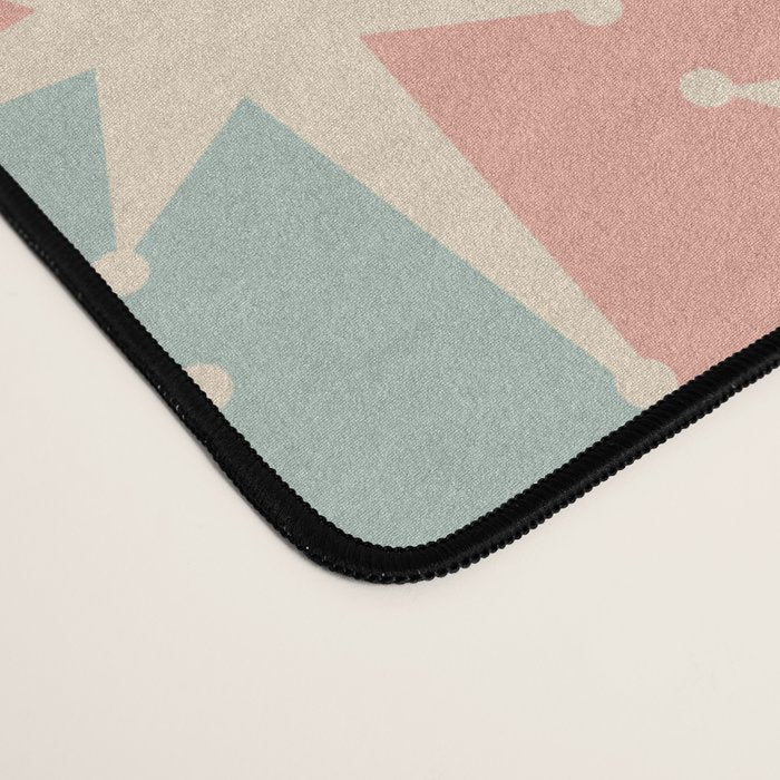 Mid Century Modern Atomic Stars Soft Pastel Teal Blush Retro Checkered Starburst Pattern Desk Mat Gallery Image 4