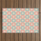Mid Century Modern Atomic Stars Soft Pastel Teal Blush Retro Checkered Starburst Pattern Outdoor Rug Gallery Image 1