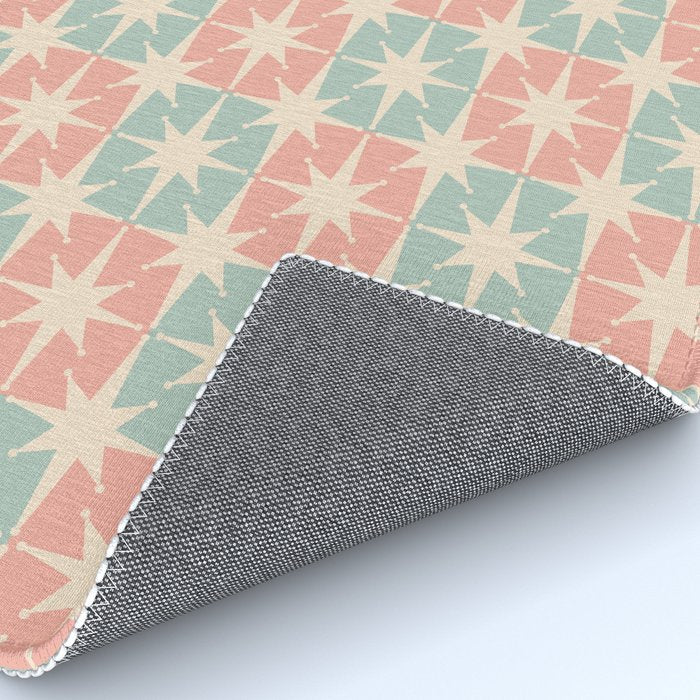 Mid Century Modern Atomic Stars Soft Pastel Teal Blush Retro Checkered Starburst Pattern Rug Gallery Image 4