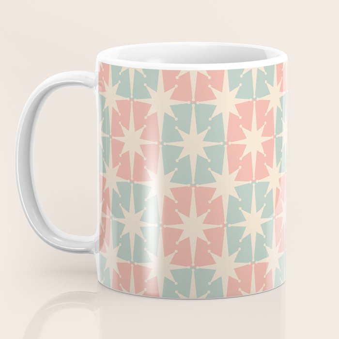 Mid Century Modern Atomic Stars Soft Pastel Teal Blush Retro Checkered Starburst Pattern Coffee Mug Gallery Image 3