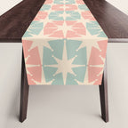 Mid Century Modern Atomic Stars Soft Pastel Teal Blush Retro Checkered Starburst Pattern Table Runner Gallery Image 1