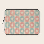 Mid Century Modern Atomic Stars Soft Pastel Teal Blush Retro Checkered Starburst Pattern Laptop Sleeve Gallery Image 1
