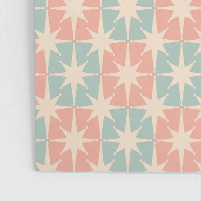 Mid Century Modern Atomic Stars Soft Pastel Teal Blush Retro Checkered Starburst Pattern Poster Gallery Image 3